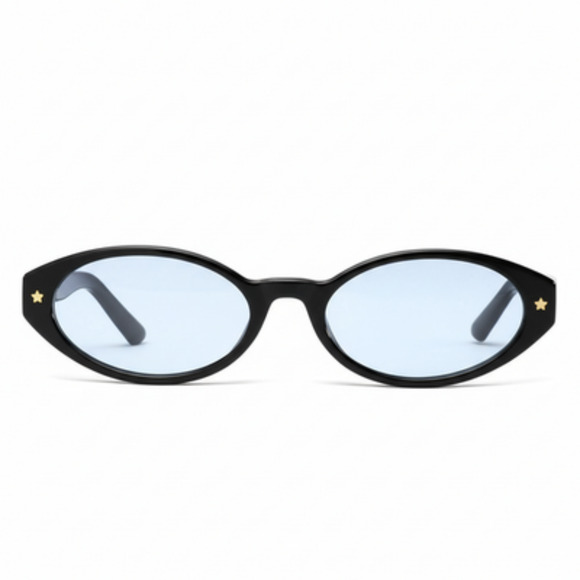 Black & Blue Oval Sunglasses For Mens Womens 80S Funky Glam Hipster Rock Trendy - Picture 2 of 3